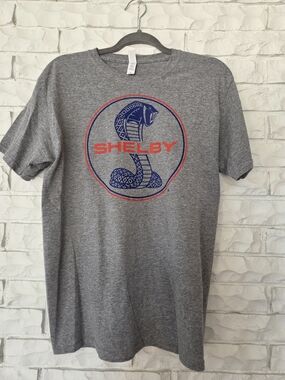 Selby Grey Short-Sleeve Tee with Blue Cobra and Red Shelby Logo